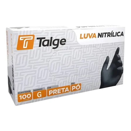 Luvas descartáveis antiderrapantes Talge Luva Nitrílica cor preto tamanho G de nitrila x 100 unidades