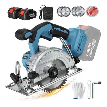 Serra Circular Portátil Sem Fio Brushless C 6 Laminas Dobevi ，Potente motor sem escovas de 6800 RPM，Bateria de 4,0 Ah e carregador rápido，Lâminas de carboneto de 24 e 40 dentes