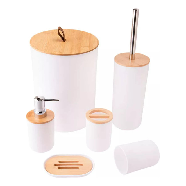Conjunto Acessórios Kit Completo Para Banheiro Tampa Fechada Cor Branco Conjunto Acessórios Kit Completo Para Banheiro Tampa Fechada Cor Branco