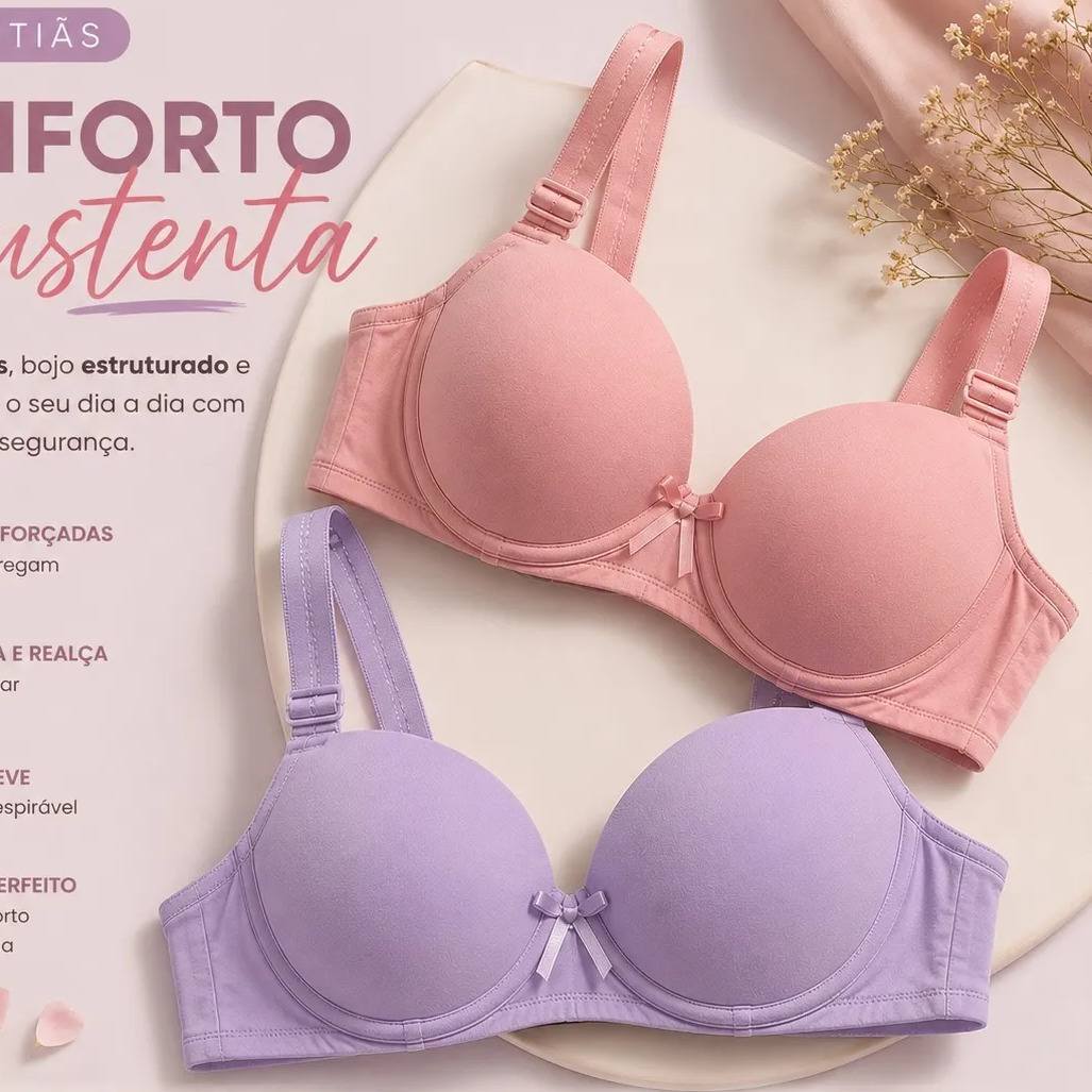 Kit com 2 sutias com bojo e alca reforcada