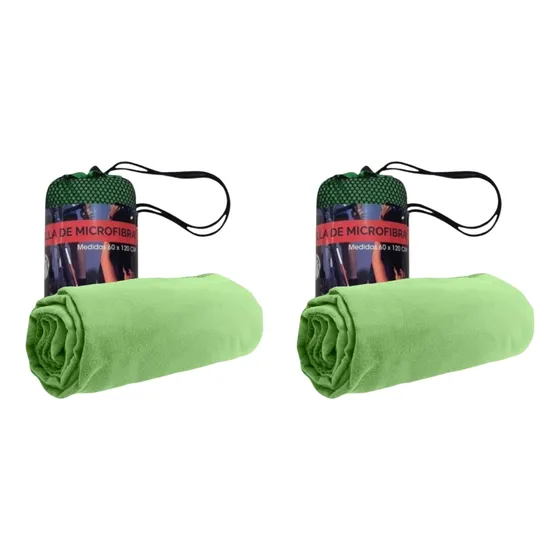 Pack 2 Toallas Microfibra Suede Verde 60x120 Secado Rapido Verde
