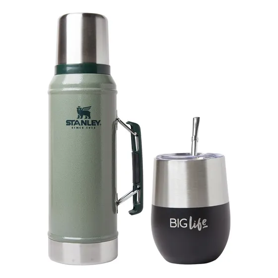 Termo Stanley Color Verde 950ml + Vaso Termico Negro Biglife