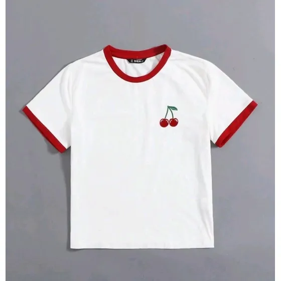 Camiseta Con Cereza Bordada