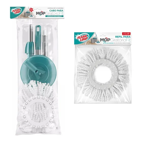 Refil Cabo Mop Giratório Fit + Refil Microfibra Flash Limp