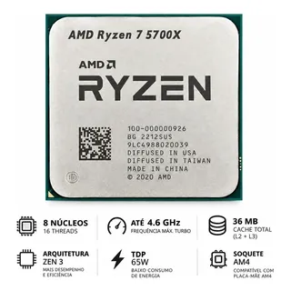 Processador Amd Ryzen 7 5700x Oem 8 Núcleos 4.6ghz