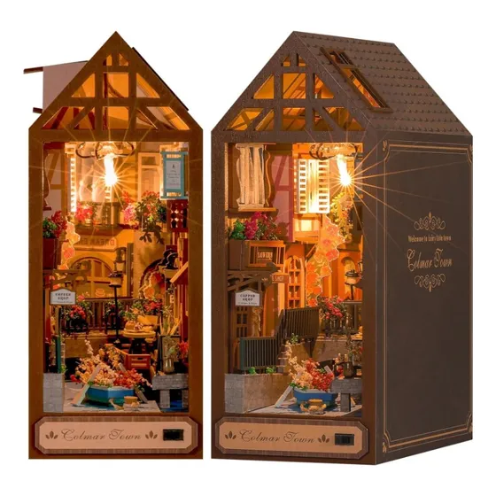 Casita De Muñecas Led Kit Book Nook 3d Madera Rompecabezas