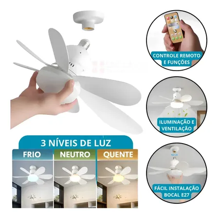 Lâmpada Ventilador Teto Silencioso Com Controle Remoto 3 Níveis De Luz Led Branco Frio Natural E Branco Quente Econômica... 41 Cm 50/60hz Plástico