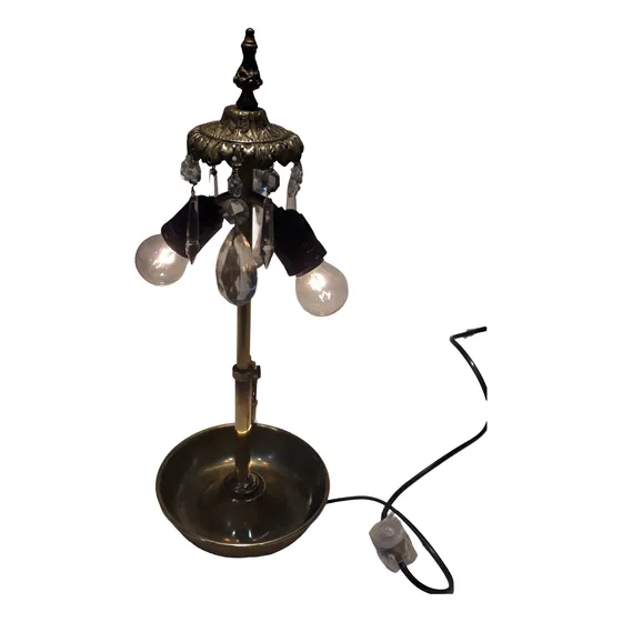 Antigua Lampara De Mesa Con Caireles Y Bronce Regulador Luz