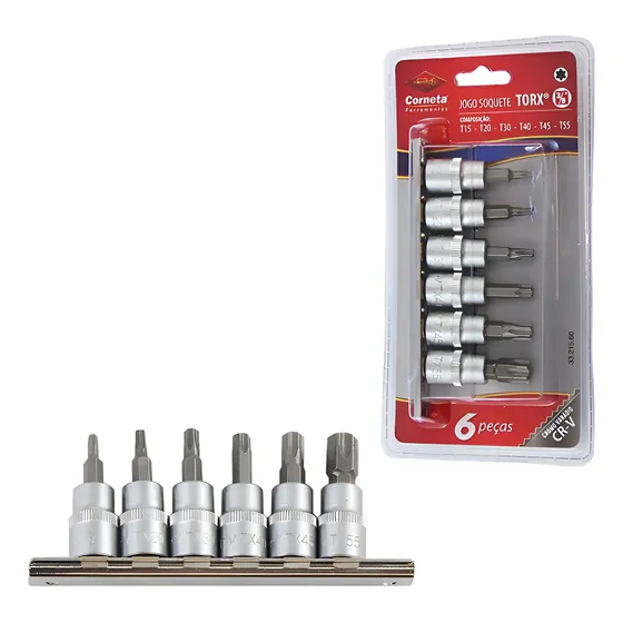 Chave Torx 6 Pontas T15 A T55 Corneta Prateado Cromado