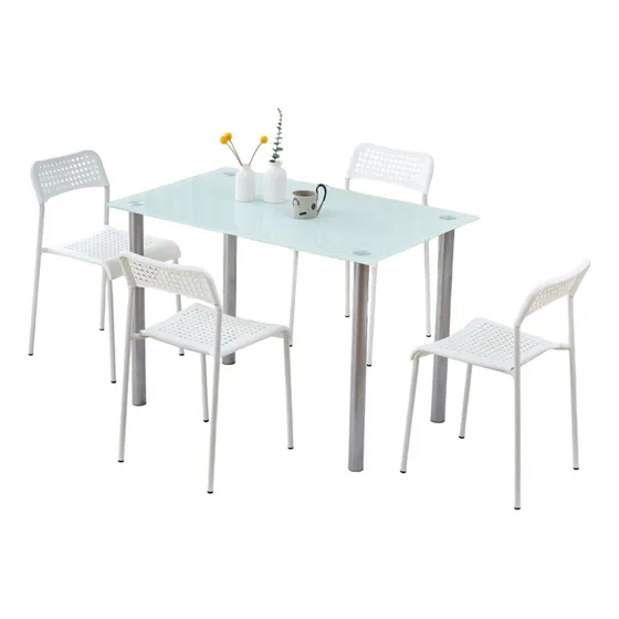Juego De Comedor 4 Sillas Mesa Rectangular Cristal Elegante Color Blanco