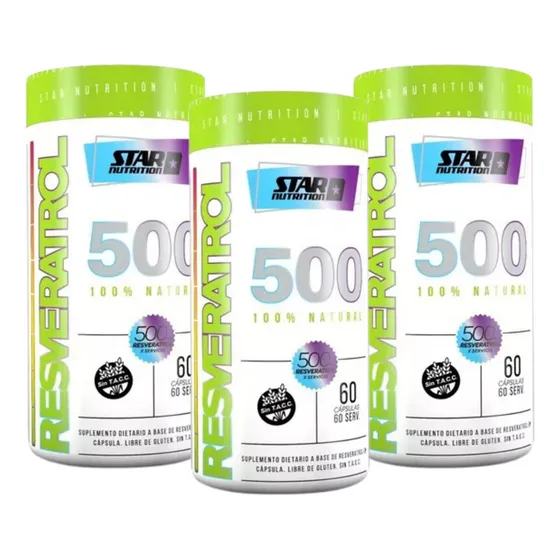 Suplemento En Polvo 3 Resveratrol 500 Star Nutrition 60 Capsulas Antioxidante Sin Sabor