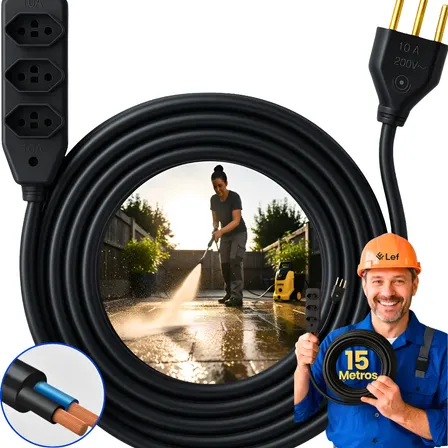 Extensão 15metros Cabo Pp Reforçada Obra Profissional 10/20a Cor Preto 127 220v Lef