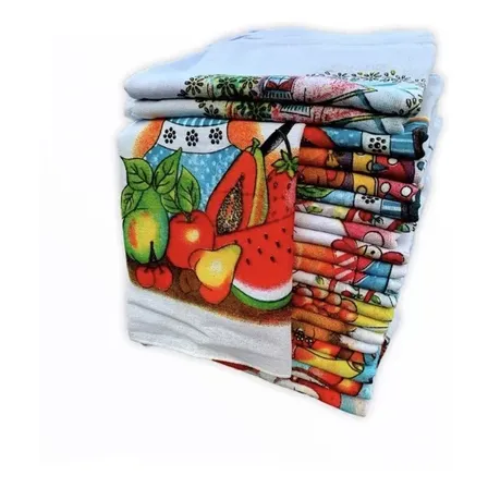 Kit 10 Panos de Prato Estampados 100% Algodão Cozinha 62x41cm