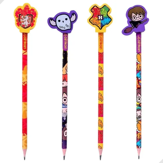  4 Lápis Preto+borracha Papelaria Criativa Divertida Kawaii