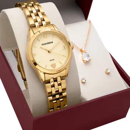 Relógio Feminino Mondaine Dourado Com Pulseira De Aço Inox Dourado 1