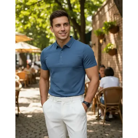 Camisa Gola Polo Tech Sem Costura Poliamida Alto Padrão Azul M Lisa
