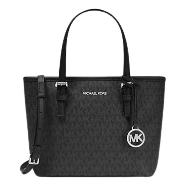 Bolsa Michael Kors Original Jet Set Travel Tote X-small Café Acabado de los herrajes Plateado Color Negro Color de la correa de hombro Negro Diseño de la tela Monograma