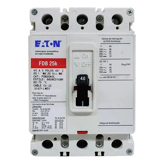Interruptor Termomagnetico Eaton Fdb3040l 3x40amp Eaton