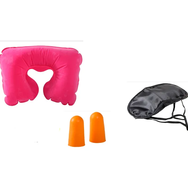Almohada De Viaje + Antifaz De Dormir + Tapones .kit Viajero