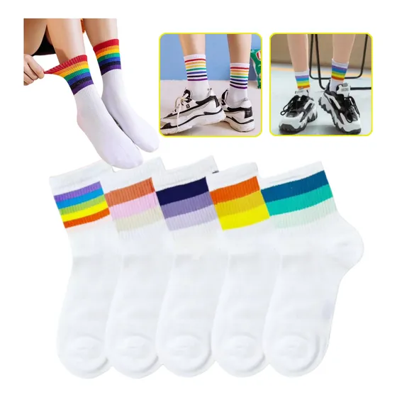 X4 Pares Medias Orgullo Diseño Liso Con Arcoiris Unisex Lgbt