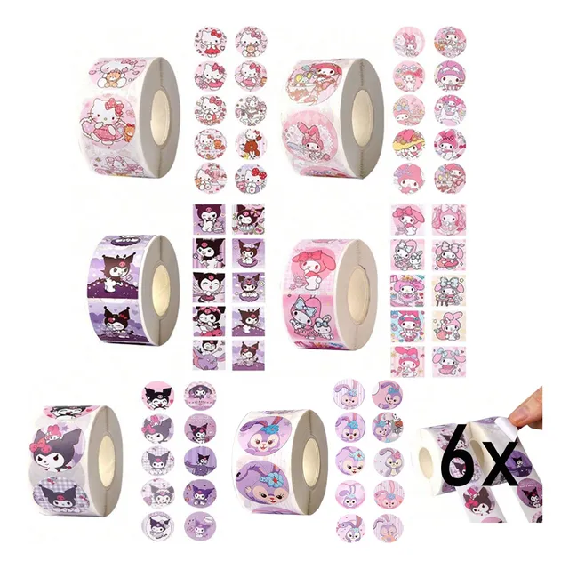 6 Rollo Sticker 3000 Unidades Kawaii Varios Modelos
