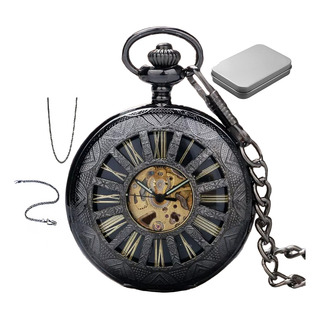 Reloj De Bolsillo Analogico Mecanico Negro Romanos Dorados Reloj De Bolsillo Analogico Mecanico Negro Romanos Dorados
