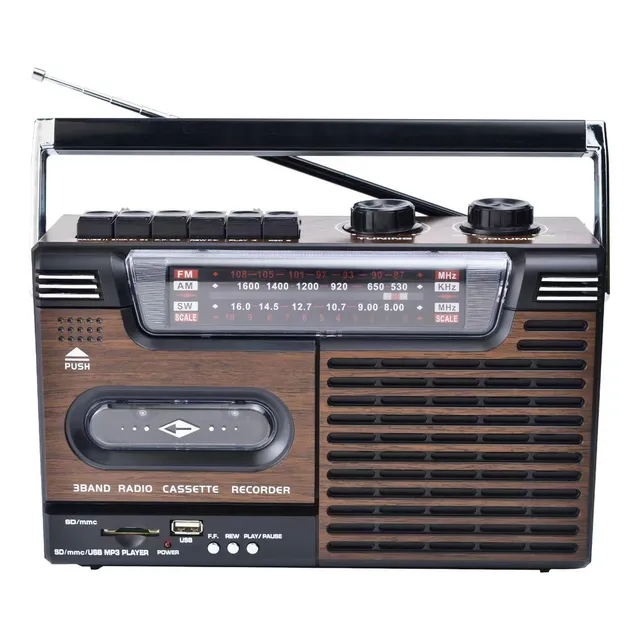 Radio Cassette Vintage Antigua Am/fm Mp3 Sd Usb 220v A Pilas Color Marrón-con Bluetooth
