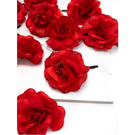 X12 Pinches Pinzas Cabello Rosas  10 Cm Baile Huasa Chilena Rojo