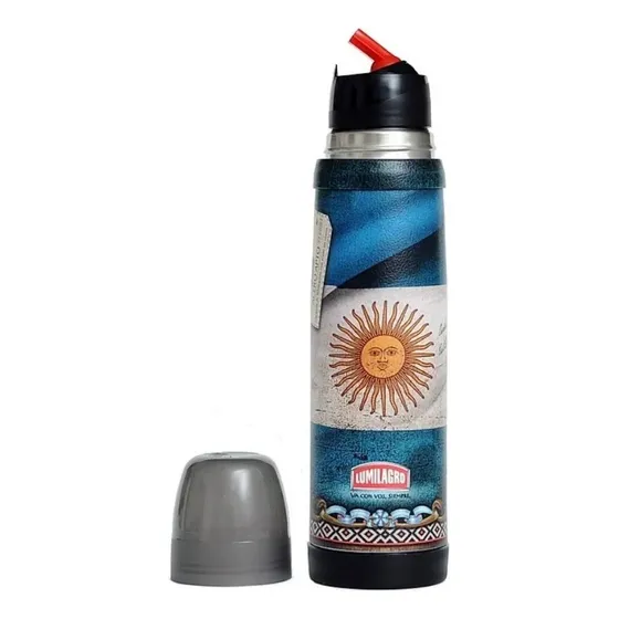 Termo Lumilagro Acero Luminox - Cuero ecológico - 1L bandera argentina