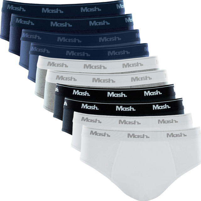 Kit Com 10 Cuecas Slip Mash Básica Masculina Algodão Oferta