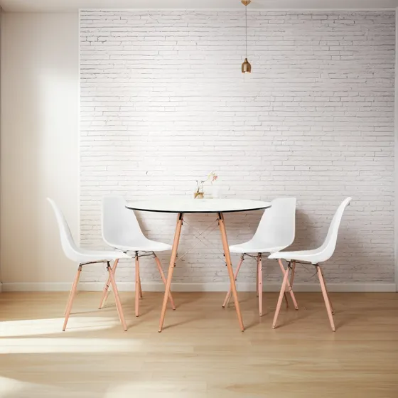 Juego De Comedor Mesa Redonda Vidrio + 4 Sillas Eames Dsw - 80cm