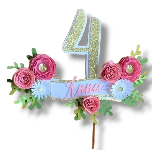 Topper X10 Numero Flores 3d Deco Torta Souvenirs Centro Mesa