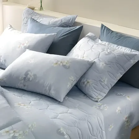 Jogo De Cama Casal 100% Algodão Jasmim 4 Peças Azul Karsten Florido