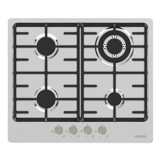 Encimera con alimentación a gas - Gröner QEG4 color acero - 4 hornallas