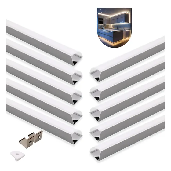 Kit 10 Metros Perfil De Canto Sobrepor 45° P/ Led 16x16mm Luz N/a