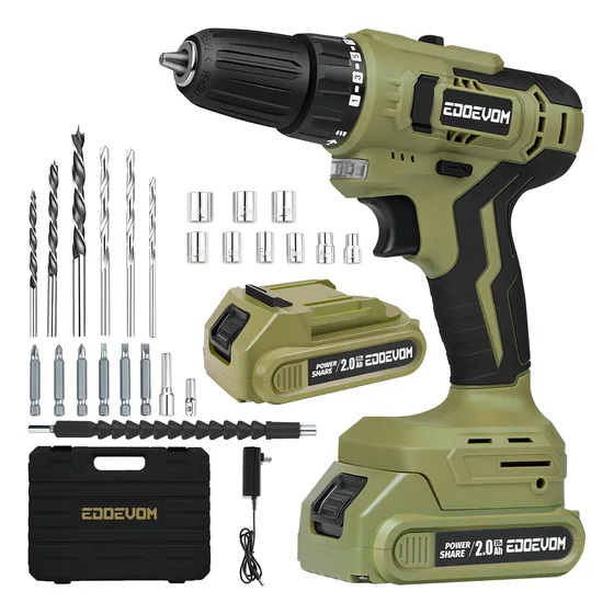 Taladro Atornillador Con Batería Y Brocas 2ah 3/8'' Edoevom EA20-P1 20V