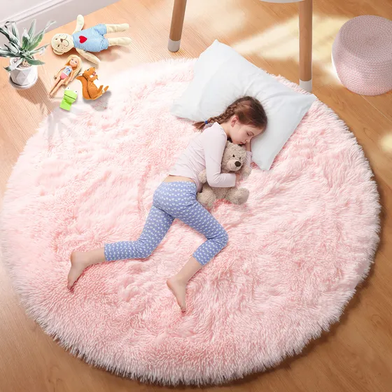 Alfombra Redonda Pagisofe Rosa Para Habitación De Niñas, Dor