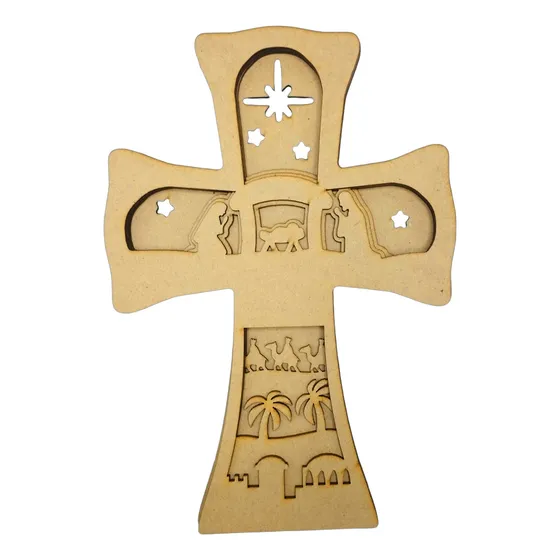 Crucifixo Para Parede Decorativo 3d Em Mdf Nascimento Jesus