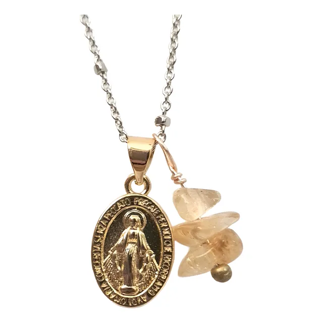 La Milagrosa Con Dije Cuarzo + Cadena De Acero Dije Medalla