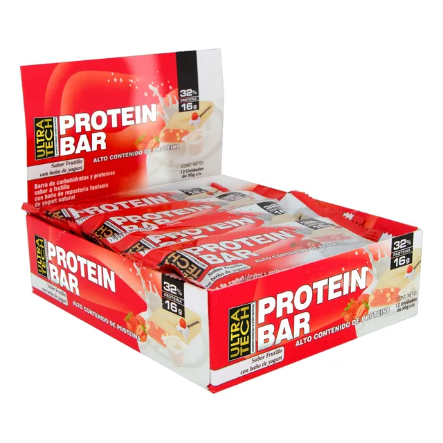 Barras Proteicas Ultra Tech Caja X 12 Unidades Sabor Frutilla Deliciosas Alto Aporte De Proteínas