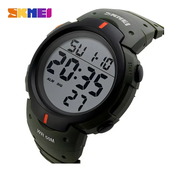 Reloj Skmei 1068 Sport Digital Shock Green para hombre, color de fondo: negro