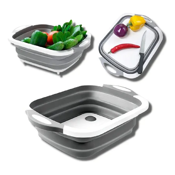 Lavabo retráctil plegable Tabua Vira 3 en 1 de silicona, color blanco liso