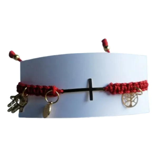 Pulsera Protección Roja Hamsa San Benito Cruz Árbol De Vida