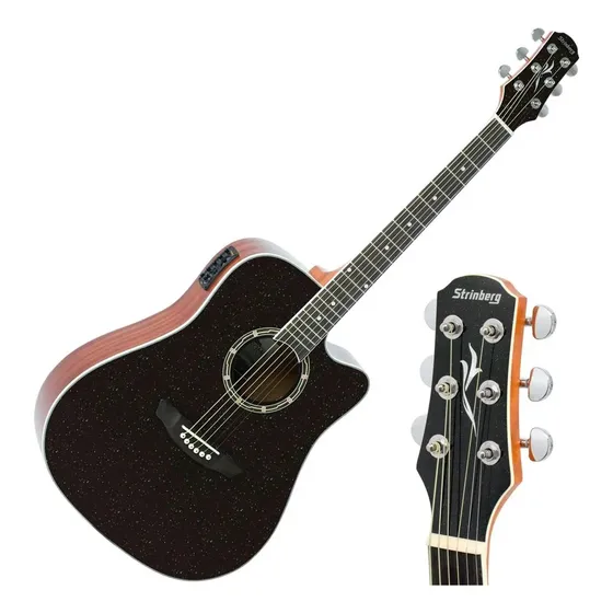 Violão Folk Elétrico Strinberg Cd40c Cromo Preto Euro Series
