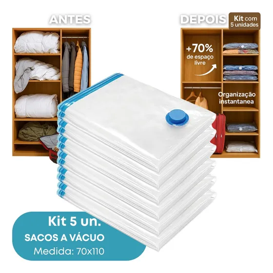 Kit 5 Sacos À Vácuo Cobertor Roupa Edredom 70 X 110 Cm Clink