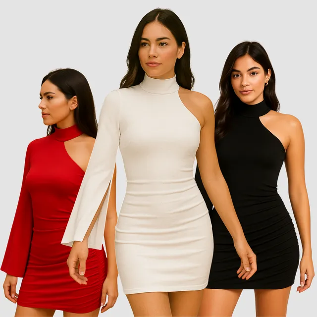 Kit 3 Vestido Mula Manca Tubinho Festa Midi Gola Alta Justo