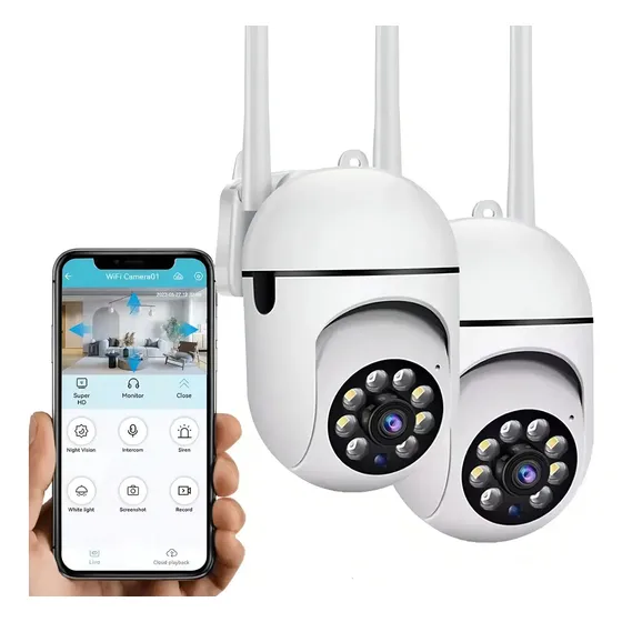 2 Cámaras De Vigilancia Wifi Hd 1080p 360° Blanca Blanco