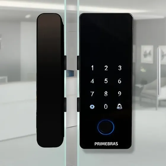 Fechadura Digital Primebras Athenas Vidro Bluetooth Biométrica Senha Cartão RFID Eletrônica App Porta De Vidro