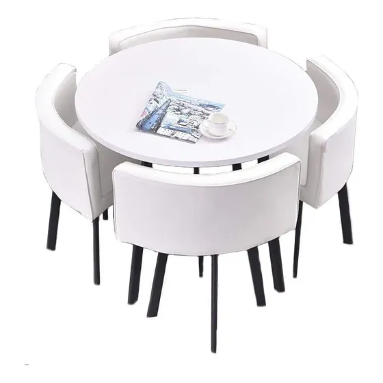 Juego De Mesa De Comedor Redonda De Madera Negra C/4 Sillas 