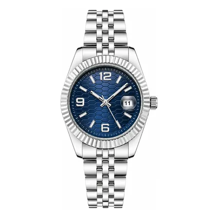 Relógio Masculino De Pulso Quartzo Aço Inox Casual Caixa Prata/azul